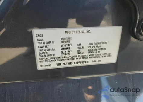 2023 Tesla Model Y из США, поврежденный, VIN 7SAYGDEE8PF699998